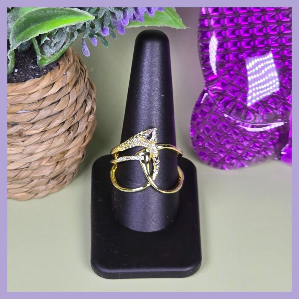 Elegant Gold-Tone Three-Band Ring With‎ Sparkling CZ Accents Size 10.25 (NWOT)